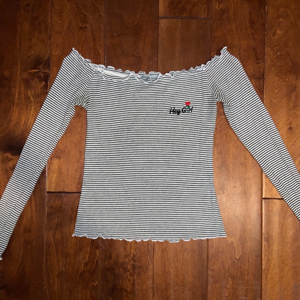 Off the shoulder striped shirt